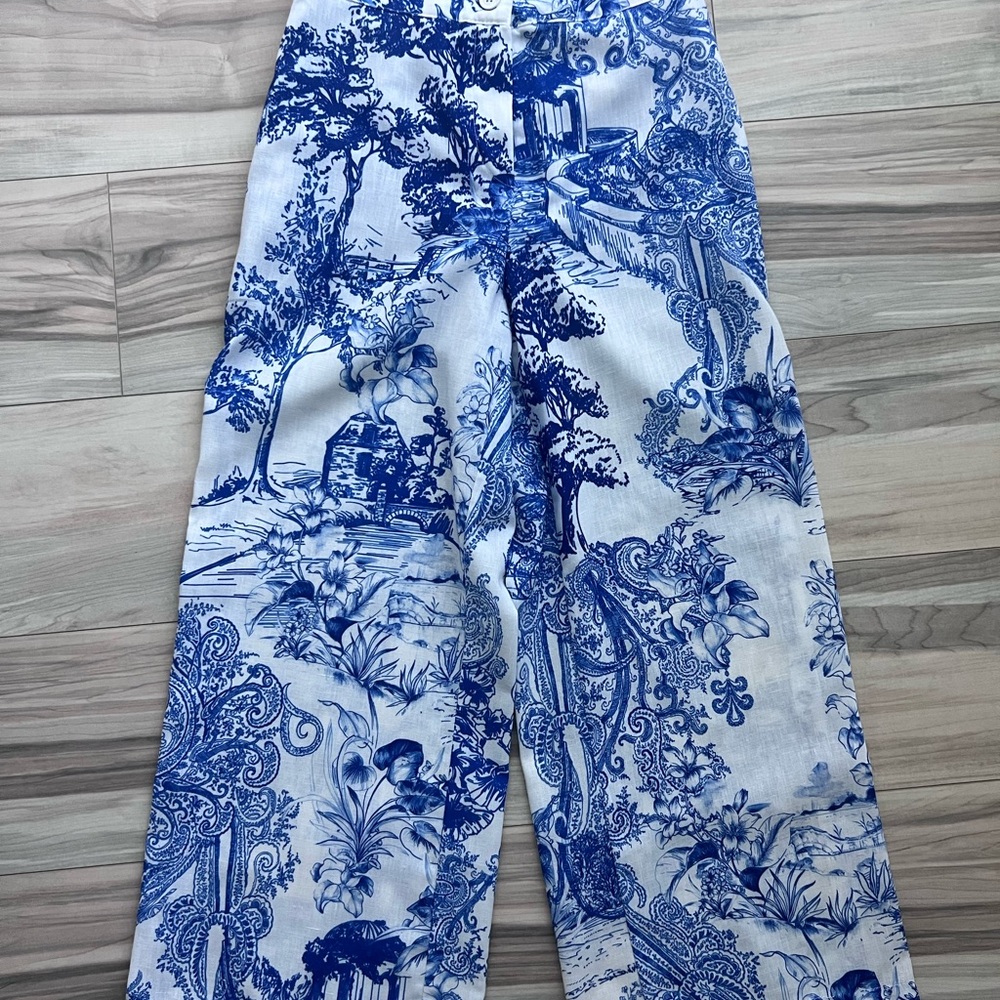 Blue Toile Ankle Pants - Women